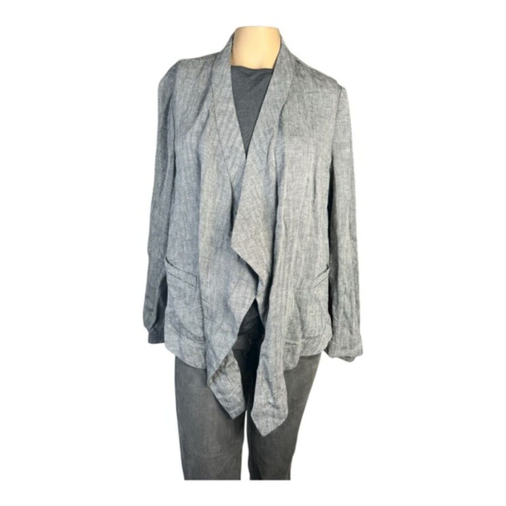 Coldwater Creek 100% Linen Gray Open Front Blazer PM (10–12)